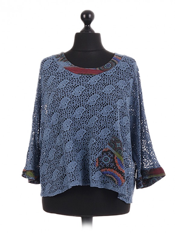 Italian Cut Out Lace Batwing Top