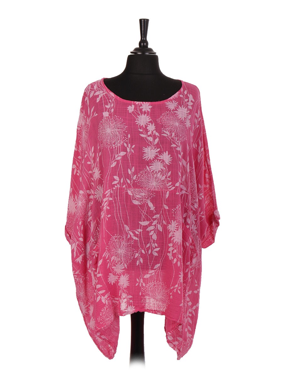 Made In Italy Floral Print Plus Size Cotton Tunic Top