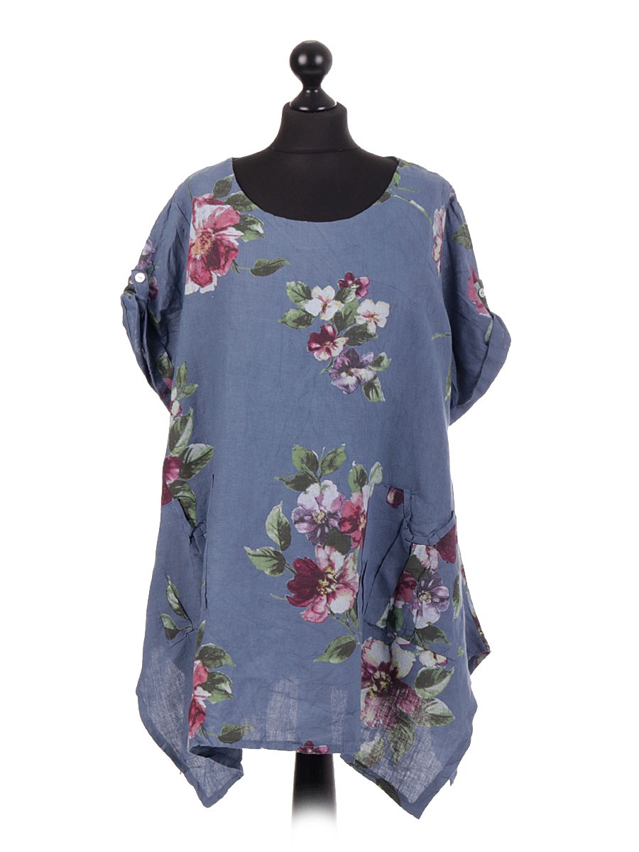 Wholesale Made In Italy Linen Floral Tunic Top