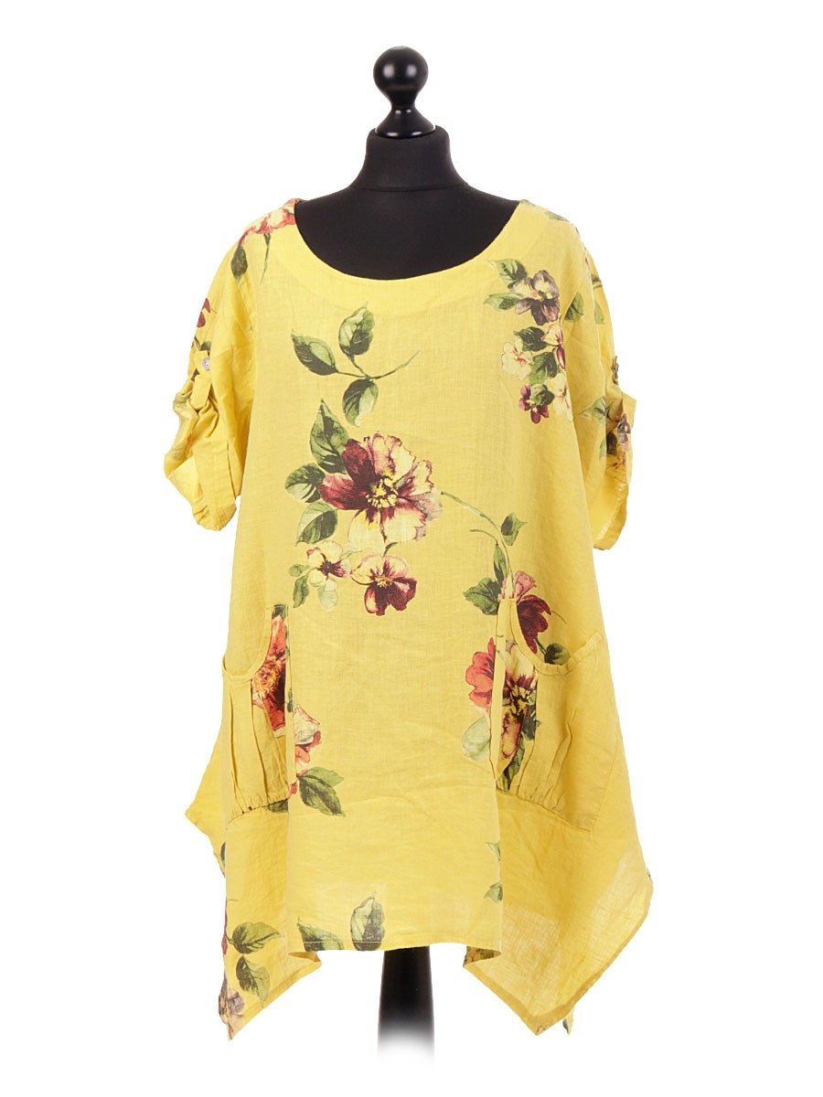 Wholesale Made In Italy Linen Floral Tunic Top