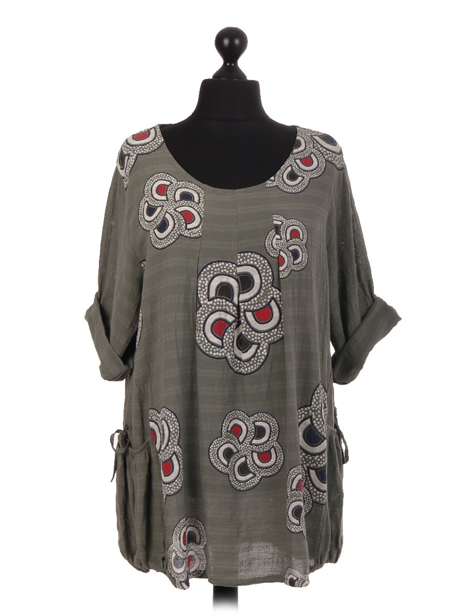 Italian Printed Lagenlook Top With Elasticated Side Pockets