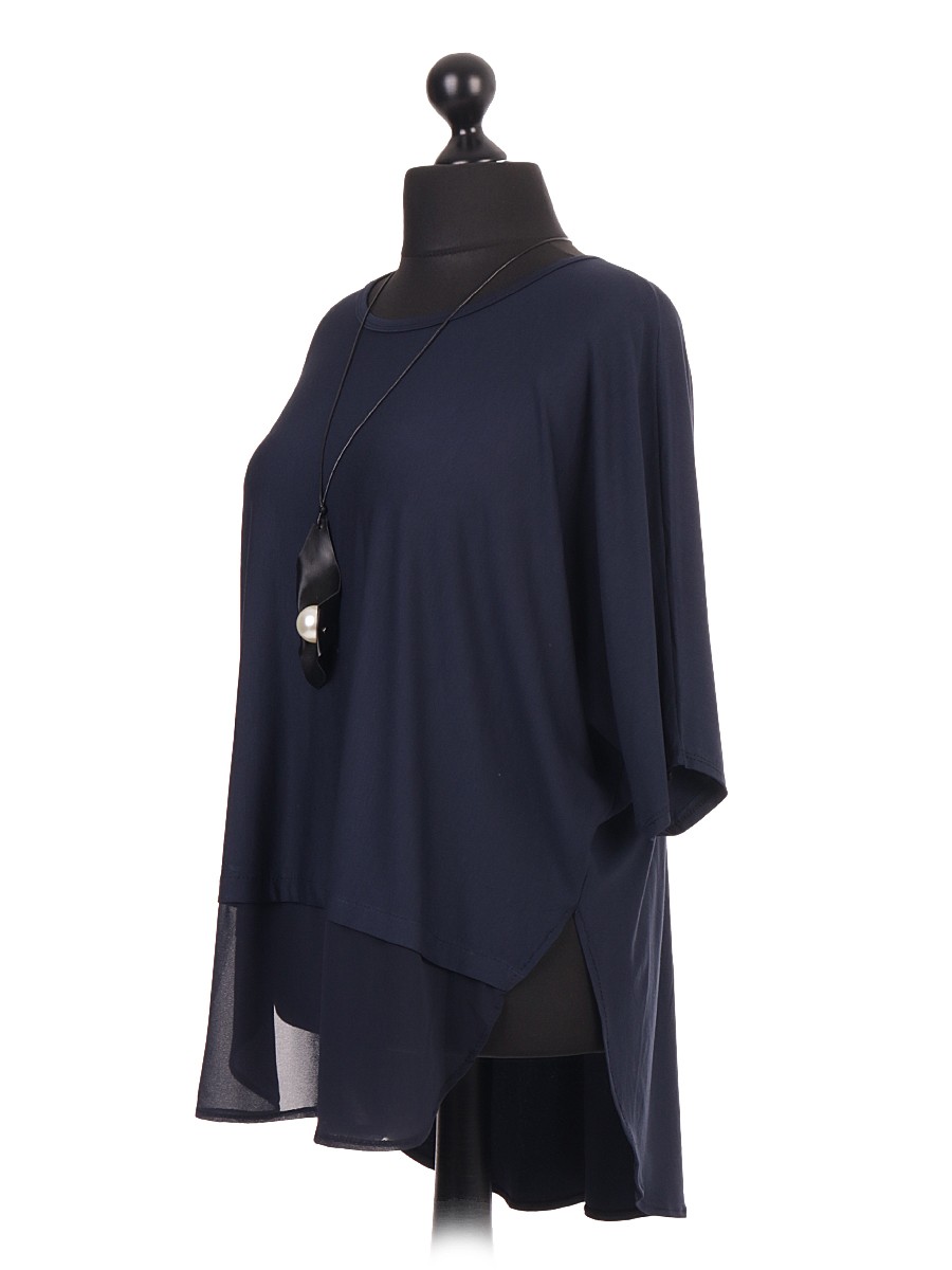 Made In Italy Clothing Wholesale Batwing Tops With Chiffon Hem And Necklace