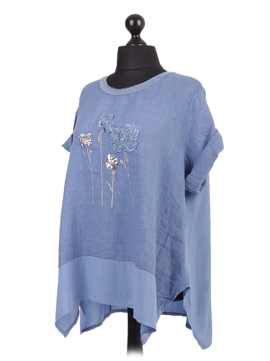 Made In Italy Wholesale Floral Applique Linen Tunic Top - Italian Linen ...