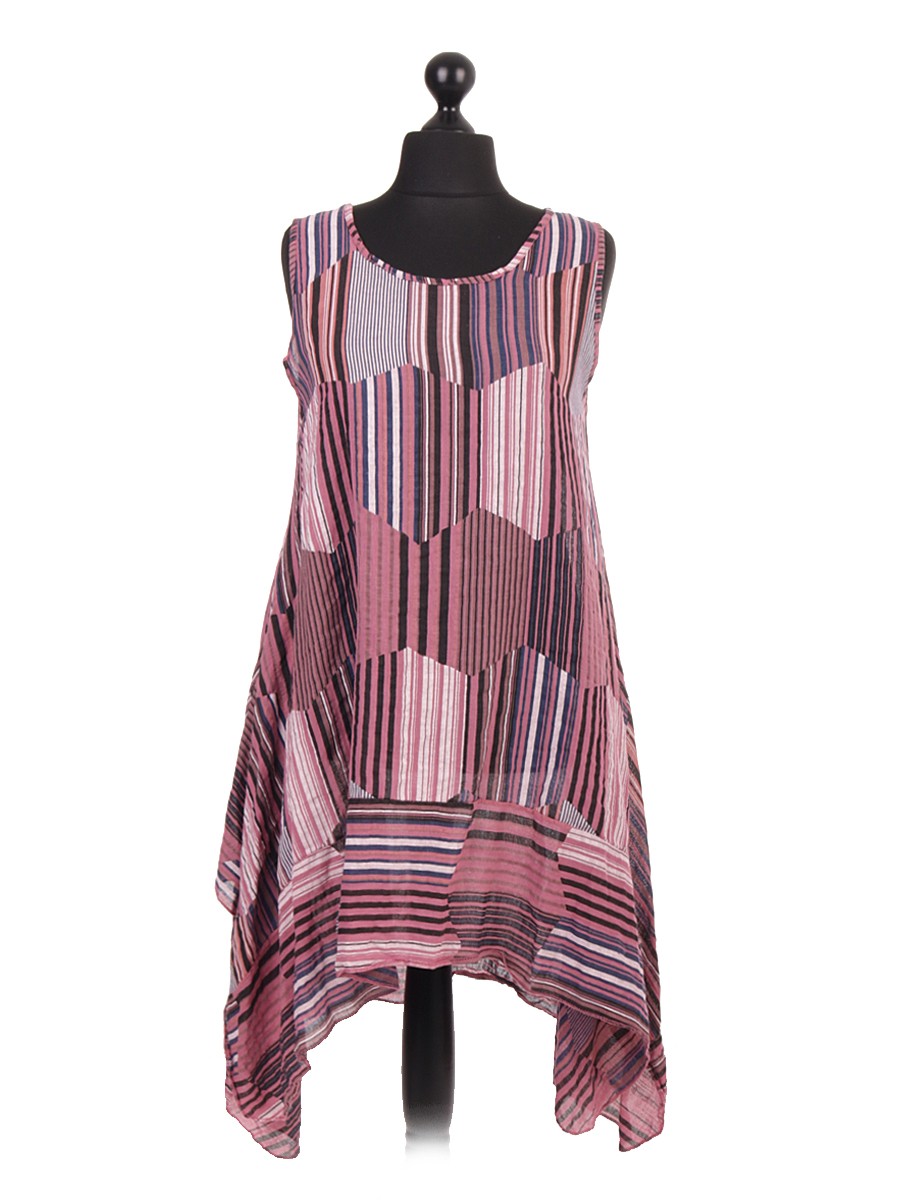 Made In Italy Wholesale Linen Stripe Pattern Tunic Dress