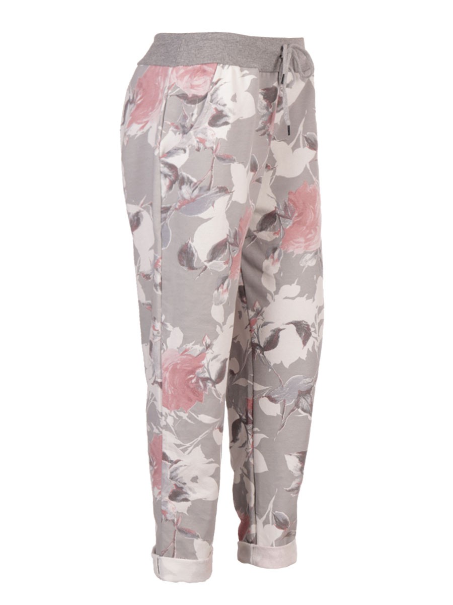 Plus Size Italian Made Floral Print Cotton Trousers
